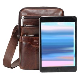 Small Leather Sling Shoulder Bag Messenger Pack for Men Women Travel Business Crossbody Pouch Phone Wallet Satchel Pocket Camping Casual Daypack