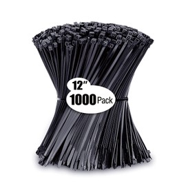 Zip Ties 12 inch (1000 Pack), Black, 50lbs Tensile Strength, UV Resistant Cable Ties for indoor and outdoor by Karoka
