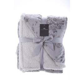 Legacy Decor Sherpa and Micro Fur Floral Embossed Throw Blanket Grey Color