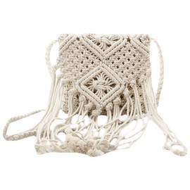 U Scinan Boho Cotton Rope Beach Bag Handwoven Straw Crossbody Purse Women Lightweight Summer Tassels Vacation Travel Shoulder Bag