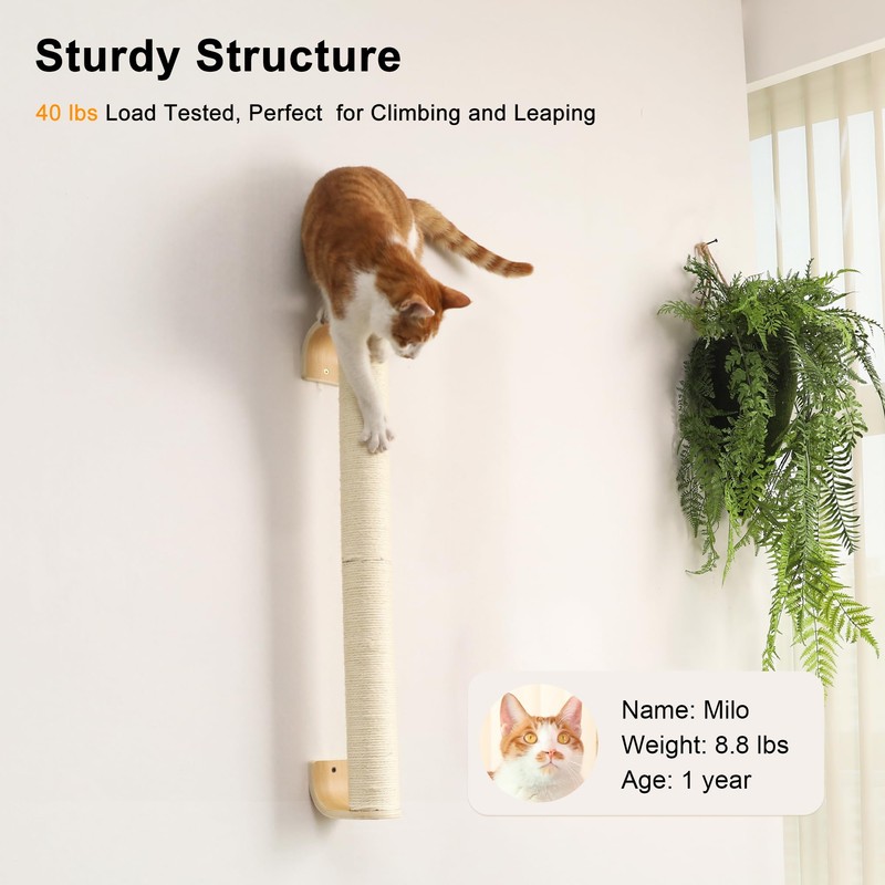 FUKUMARU Cat Wall Scratcher, 28" Wall Mounted Kitten Scratching Post,