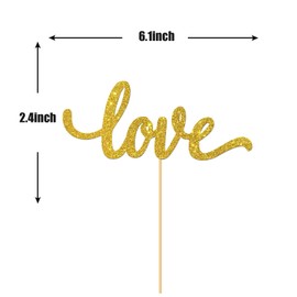 Gold Glitter Love Cake Topper - for Wedding/Engagement/Bridal Shower/Anniversary/Birthday/Bachelorette/Confession Party Decorations Supplies