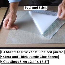 Preserve 5 X 1000 Piece Puzzle Clear Glue Sheets Adhesive Saver Peel and Stick Extra Large Thick No Mess with Hanging Tabs for Puzzle Framing