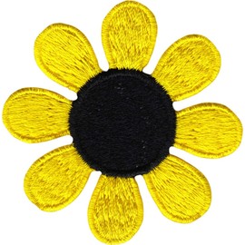 Daisy Flower - Yellow with Black Center - Embroidered Sew or Iron on Patch