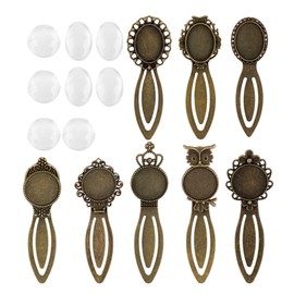 Framendino, 16 Pack Metal Bronze Bookmark DIY Vintage Blanks Tray Cabochon Jewelry Making Supplies