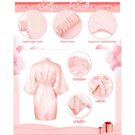 Wesiti 12 Pack Satin Women Robes Kimono Robe Bulk with Sleeping Mask and Hair Tie Sets Silky Bathrobes for Birthday Wedding Party (Pink)