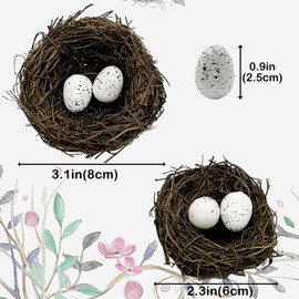 LWINGFLYER 6pcs Small Faux Bird Nest with Eggs for Crafts, Artificial Rattan Birds Nest for Easter Wedding Home Paty Christmas Tree Decoration (6pcs Mixed Small Size Nest,12pcs Eggs)