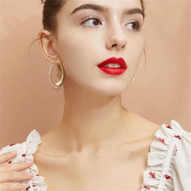 ONLYJUMP Gold Hoop Earrings 14k Gold Plated Hoop Earrings for Women Large round Pull Through Hoop Earrings High Polished Statement Jewelry Gift (Gold)