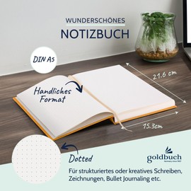 goldbuch 64 0101 Linen Notebook Summertime Note A5, Bullet Journal with 200 Pages of Dotted Cream Paper 100 g/m², Acid-free and Inkfast, Hardcover Notebook with Bookmark and Thread Binding, Yellow