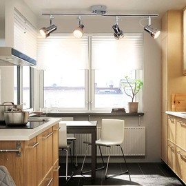 Depuley Modern 6-Light Led Track Lighting Fixtures, Directional Kitchen Ceiling Spotlight, Flush Mount Foldable Track Light Kit for Living Room Dining Room Office, Rotatable Heads, Swing Arms