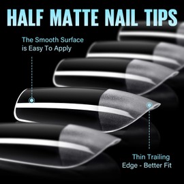TOMICCA Square Shaped Short Nail Tips - 192PCS Half Matte Soft Gel, No File Needed- Full Cover False Nails, Clear Acrylic & Strong Tips for Press On Extension - 12 Sizes