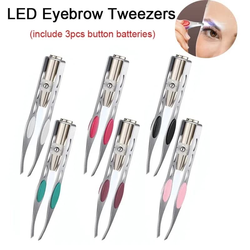 Professional tweezers with steel LED light for eyebrow and hair