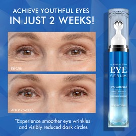 5% Caffeine Eye Cream for Women, Under Eye Serum for Dark Circles Puffiness Fine Lines Wrinkles with 360° Roller Massage Ball, Morning Night Skin Care, 0.5 Fl Oz