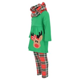 Unique Baby Girls 3 Piece Christmas Reindeer Legging Set Outfit (6 Years, Green)