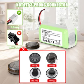 REACELL RVBAT850 Battery for Shark Robot Vacuum, Replacement Battery for Shark Ion Robot RV1001AE, R75, RV761, RV850C, RV1000S, RV1100VL, RV700_N, RV720_N Vacuum Cleaner (2-Prong Connector)