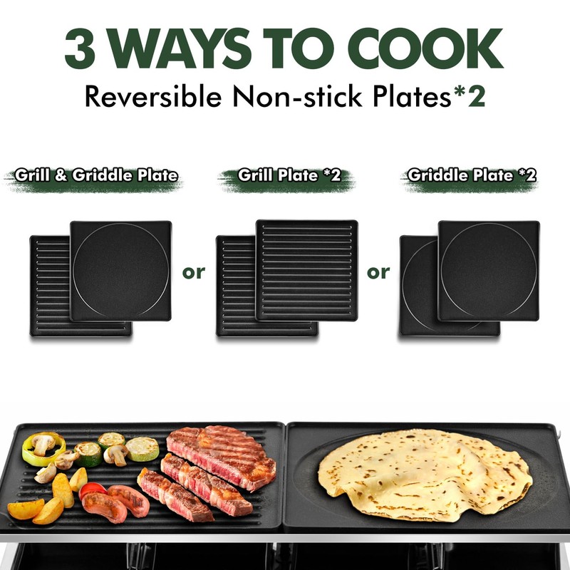 CUSIMAX Raclette Grill, Electric Grill, Reversible 2 in 1 Non-stick