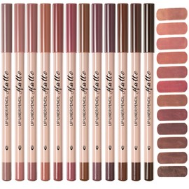 Aseawave Matte Lip Liner Set, 12 Colors Brown Tone Natural Lip Makeup, Ultra Fine Lip Liner & Eyeliner Set, Creamy, Long Lasting, High Pigmented Pencil, Various Shades of Brown