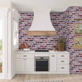 KUKANTST Brick Wallpaper Stone Brick Peel and Stick Wallpaper Stone Self Adhesive Removable Wall Paper Home Decoration Waterproof Contact Paper Wall Covering 17.7" x 118"