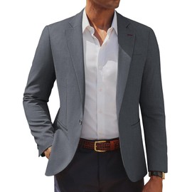 PJ PAUL JONES Mens Blazer One Button Lightweight Sport Coat Casual Notch Lapel Suit Jacket with Pockets Grey