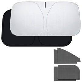 Scettar 1 Stück Sonnenschutz Auto Windschutzscheibe UV 145 × 80 cm, 4 Stück Auto-Sonnensocken, doppelte Schicht Sonnenschutz für Frontscheibe, Auto, Frontscheibe, faltbar, innen