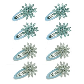 4pcs Christmas Snowflake Hair Clips Glitter Alligator Barrettes Hairpins Princess Hair Accessories for Girls Women, Blue and Silver