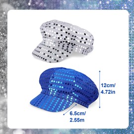 SAIIURV 2 Pack Abba Sequin Glitter Hat Cap for Women Girls, Disco Hat Cap Party Hats Flash Sequined Headwear for Adults, Abba Costume Accessories for Cosplay Festival Retro Party Hippie Disco