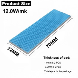 Awxlumv 4 Pack Thermal Pad, 70x22mm 1mm 2mm Highly Efficient Thermal Conductivity 12.0 W/mK, Heat Resistant Silicone Thermal Pads for M.2 2280 SSD NVMe