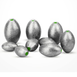 AMYSPORTS Egg Lead Fishing Weights Kit Drop Bass Weights Sinker Tackle Saltwater Casting Fishing Sinkers Set Oval Freshwater 20pcs 1/10oz