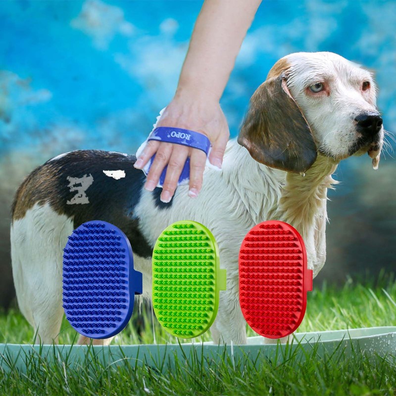 Dog bath brush, ROPO rubber massage pet shampoo brush, used