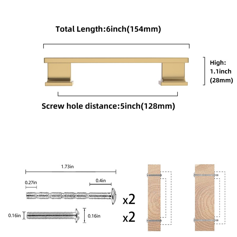 COTYKILEY 10 Pack 5 Inch(128mm) Champagne Bronze Cabinet Handles Gold