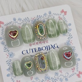Rose Embed Handmade Nail Tips - Square L / 로즈 엠베드 수제네일팁 - 스퀘어L
