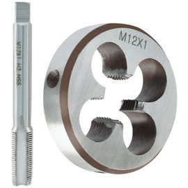 ISDVBUY 2 Pack M12 X 1 Tap and Die Set, HSS Metric Tap Alloy Tool Steel Round Die, Right Hand Thread Tools for DIY Enthusiasts Professionals