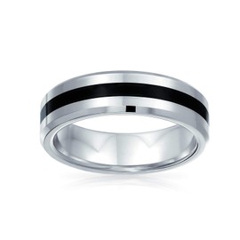 Bling Jewelry Black Silver Two Tone Stripe Couples Titanium Wedding Band Rings for Men for Women Comfort Fit 6MM