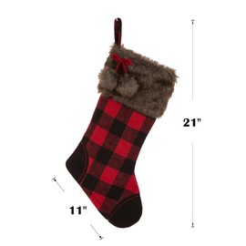 Glitzhome 2 Pack 21" H Christmas Stocking,Classic Red and Black Buffalo Plaid Xmas Stockings with Pom Pom Ball and Plush Faux Fur Cuff for Family Christmas Party Decoration
