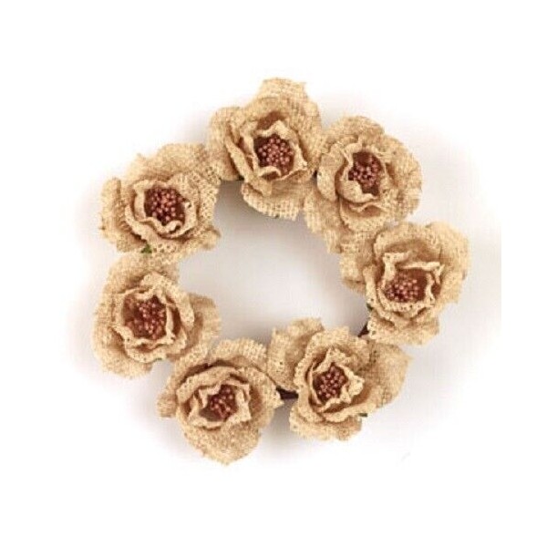 Simple*Gatherings NEW Farmhouse Chic BURLAP ROSES FLOWER CANDLE RING Wreath