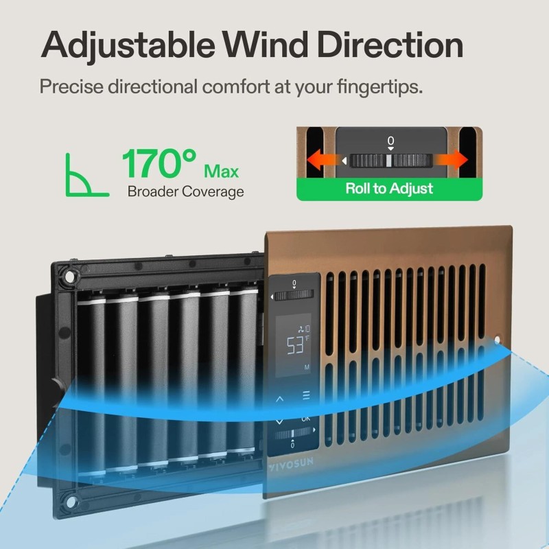 VIVOSUN 4"x12" Quiet Register Booster Fan, Heating/Cooling 10 Speed App