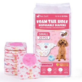 Pet Soft Dog Nappies for Female Dogs, Pack of 20 Disposable Nappies for Dogs and Cats, Highly Absorbent Cat Nappies, Heat Pants for Female Dogs, with Adjustable Tail Hole (S-20 Pieces)