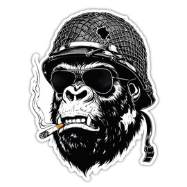 Funny Gorilla Monkey Soldier Sticker Laptop, Tumbler, Car Bumper Sticker Decal, 5 inch - for Car Bumper, Laptop, Motorcycle or Any Smooth Surface