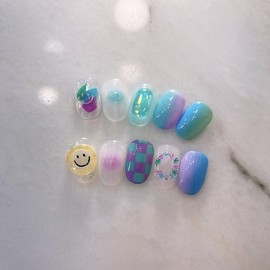 Happy Smile ◡̎Handmade Nail Tips - Petit Square / 해피스마일 ◡̎수제네일팁 - 쁘띠스퀘어