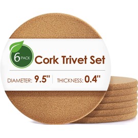 6 Pack Extra Large Cork Trivet, 9.5 Inch High-Density Thick CorkTrivets for Hot Dishes, Heat Resistant Cork Trivets for Hot Pots and Pans Kitchen, Countertop Wooden Table, Coasters