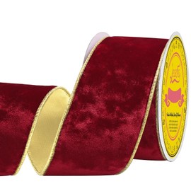 LEEQE Metallic 2-1/2 Inch Red Velvet Christmas Ribbon with Gold Base Crushed Velvet Wired Ribbon for Gift Wrapping Tree Wreaths Holiday Decorations Creative Crafting 10 Yards