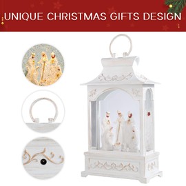 Vipush Christmas Snow Globe Lantern, 13 Inch Nativity Scene Christmas Glittering Snowing Globe Lantern USB Powered & Battery Operated Lighted for Christmas & Birthday