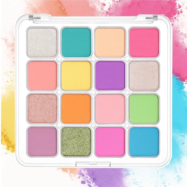 16-Color Bright Eyeshadow Palette – Rainbow Matte & Shimmer Finishes