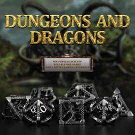 DND Dice Set Dungeons and Dragons Dice, Polyhedral Dice Set ZHOORQI D and D Dice 7 Pcs/Set, The Cthulhu Metal Dice Set for Role Playing Tabletop Games(Z-Antique Silver)