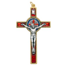 VILLAGE GIFT IMPORTERS 3.25" Saint Benedict Medal Crucifix Enamel design with St. Benedict Medal Multiple colors