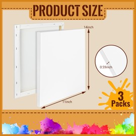 DLOnline 3 Packs Canvas for Painting 11x14x0.59 in, 100% Cotton Painting Canvas, Primed White Canvases, Blank Stretched Canvas, Art Canvas Boards for Acrylic Paint, Oil