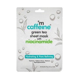 mCaffeine Green Tea Sheet Mask with Niacinamide - Hydrating Face Masks for Pore Tightening - Reduces Hyperpigmentation, Improves Skin Texture - 1 pc