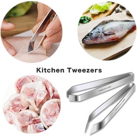2 Pcs Fish Bone Tweezers Stainless Steel Flat and Slant Fish Bone Pliers Professional Fish Tweezers, Kitchen Seafood Tool(4.6")
