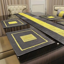 San Tungus Pack of 2, 12x16 Inches Wedding Placemats with Gold Sequined Rhinestone, Elegant Party Table Mats Decoration for Thanksgiving Christmas, Gray