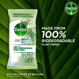 Dettol Wipes Biodegradable Antibacterial Multi Surface Cleaning, Pack of 90